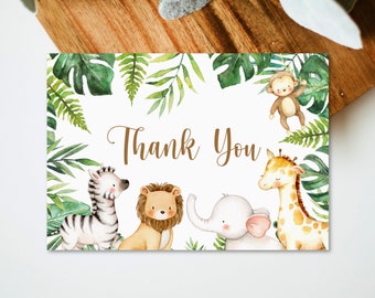 Jungle Thank You Cards Jungle Baby Shower Safari Birthday Thank You Note Card Printable 0127