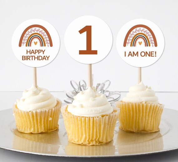 Rainbow Cupcake Toppers Boho Rainbow Birthday First Birthday Etsy
