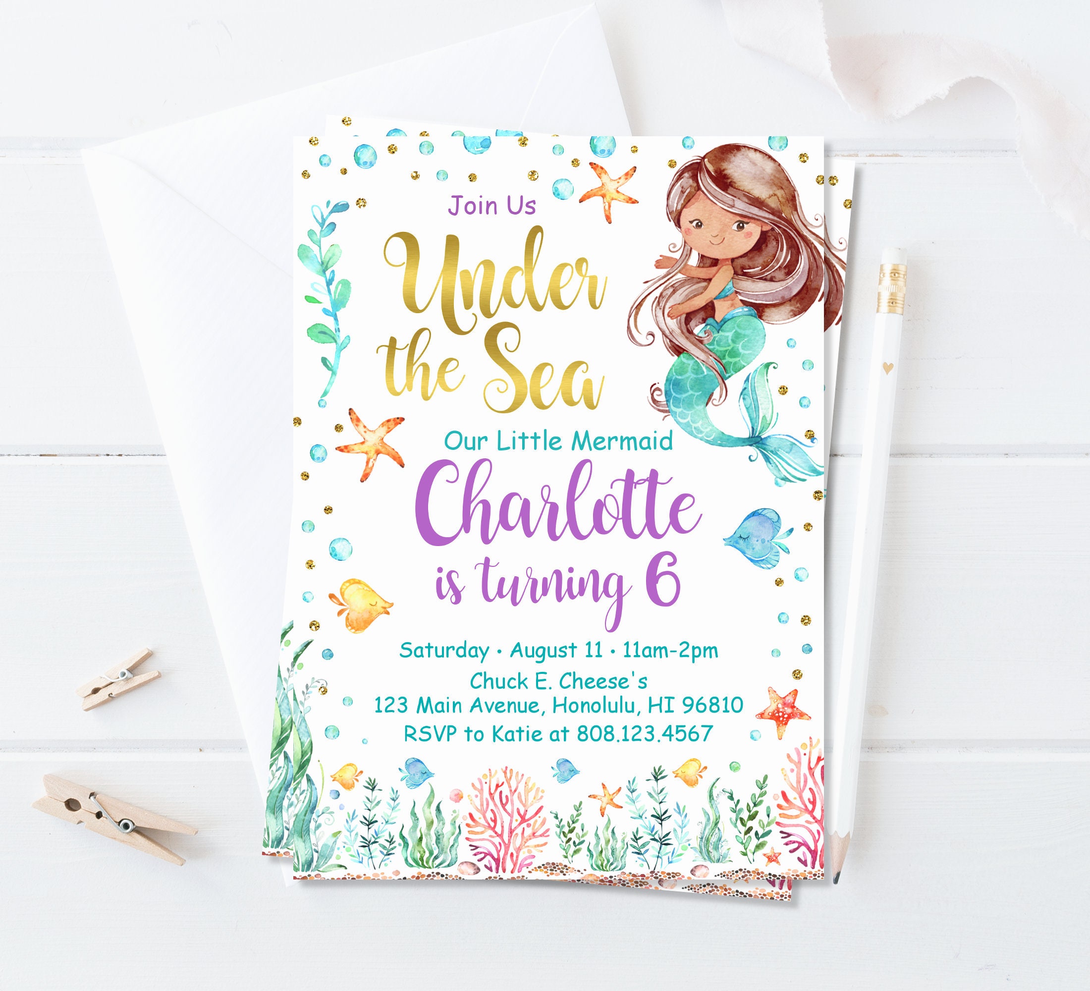 Imprimable Carte Anniversaire Sirène à Imprimer Invitation d'anniversaire de sirène sous la mer - Etsy Canada