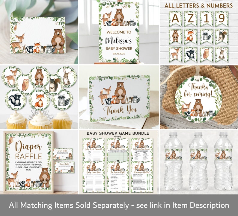 Woodland Animals Banner Greenery Woodland Baby Shower Banner Woodland Birthday Banner Forest Animals Printable NOT Editable 0120 image 10