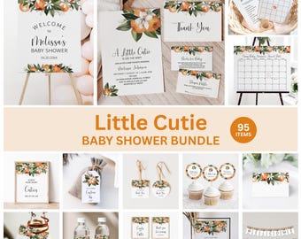 Editable Little Cutie Baby Shower Invitation Bundle Citrus Baby Shower Sign, Games & Decor,  Corjl 0125