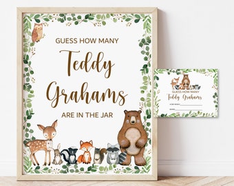 Guess How Many Bear Crackers Game Woodland Baby Shower Game Greenery Woodland Animals Baby Shower Game Printable NOT Editable 0120