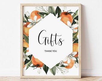 Gifts Sign Citrus Baby Shower Bridal Shower Little Cutie Baby Shower Decor Orange Theme Gift Table Sign Printable  0125