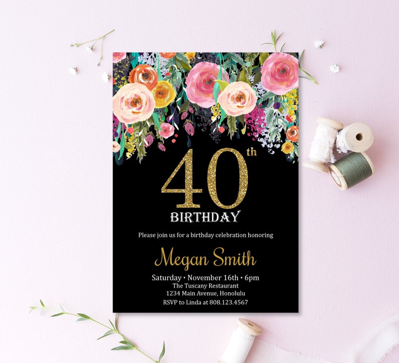 40th Birthday Invitation Women Birthday Invitation Colorful - Etsy