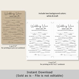 Mad Libs Wedding Vow Mad Lib Bridal Shower Game Printable Minimal Kraft Paper Rustic Woodsy Modern Black White NOT Editable B3 image 5