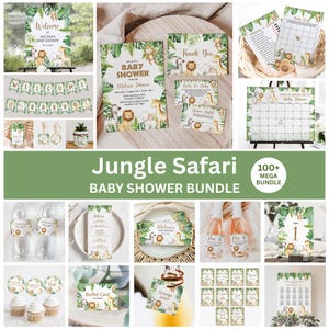 Editable Safari Baby Shower Bundle Jungle Animal Baby Shower Invitation Set Baby Shower Games Welcome Sign Template Corjl 0127