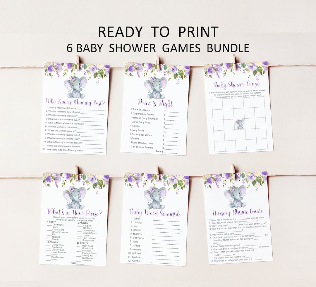 Elephant Baby Shower Games Printable Game Bundle (Download Now) - Etsy