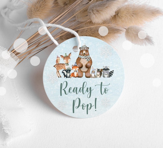 Ready To Pop Stickers Woodland Baby Shower Favor Tags Popcorn Labels Winter Woodland Animals Baby Shower Printable NOT Editable C4 Il_570xn