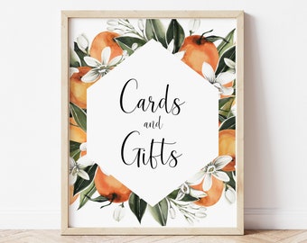 Orange Citrus Cards and Gifts Sign Little Cutie Baby Shower Citrus Bridal Shower Decor Gift Table Sign Printable  0125