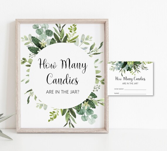 Guess How Many Candies Are In The Jar Succulent Greenery Baby Shower Game Printable Candy Game Green Eucalyptus Instant Download B84 C91 Il_570xn