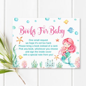 Boekaanvraag Zeemeermin babyshowerboeken voor babykaart Breng een boek mee in plaats van een kaart Afdrukbaar inlegvel NIET bewerkbaar C71
