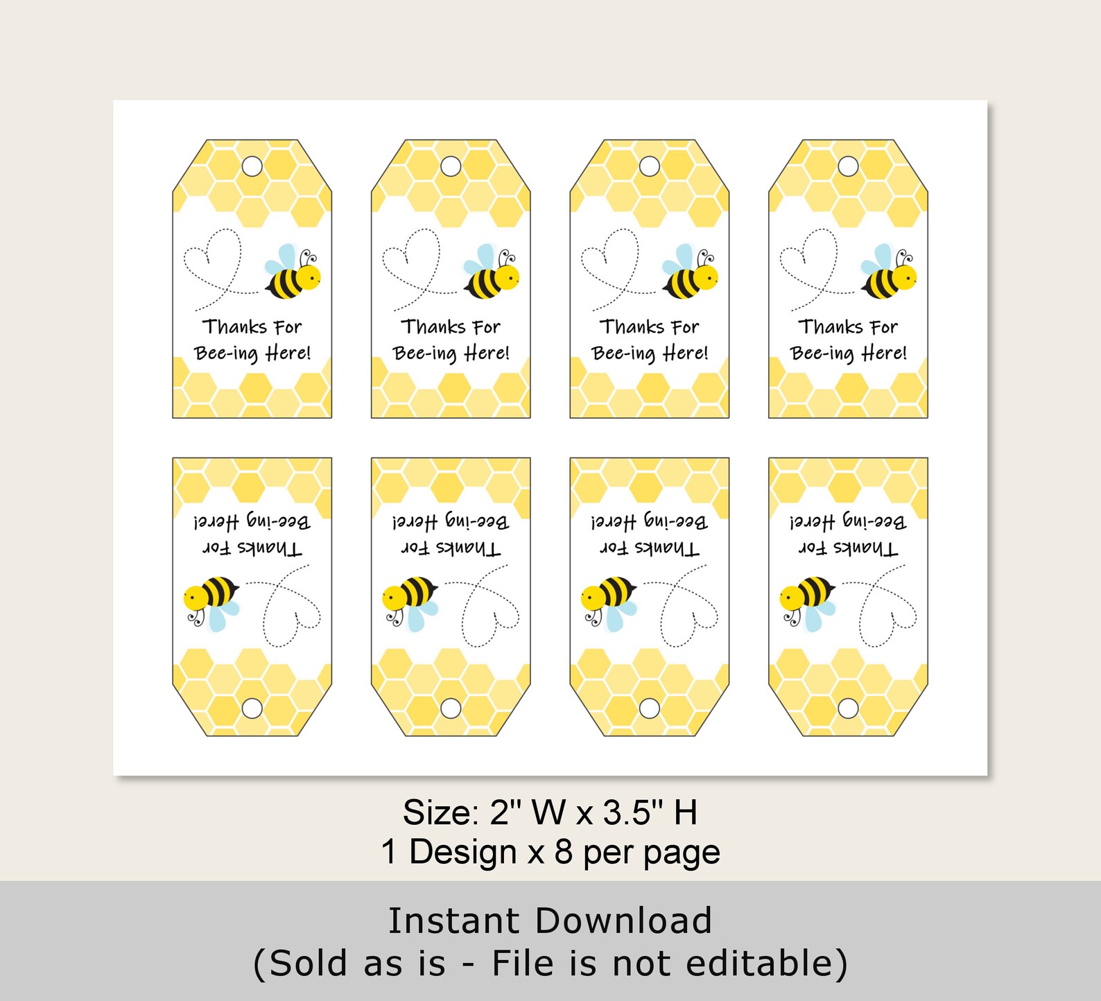 Thanks for Beeing Here Bumble Bee Favor Tags Thank You Tags Printable ...