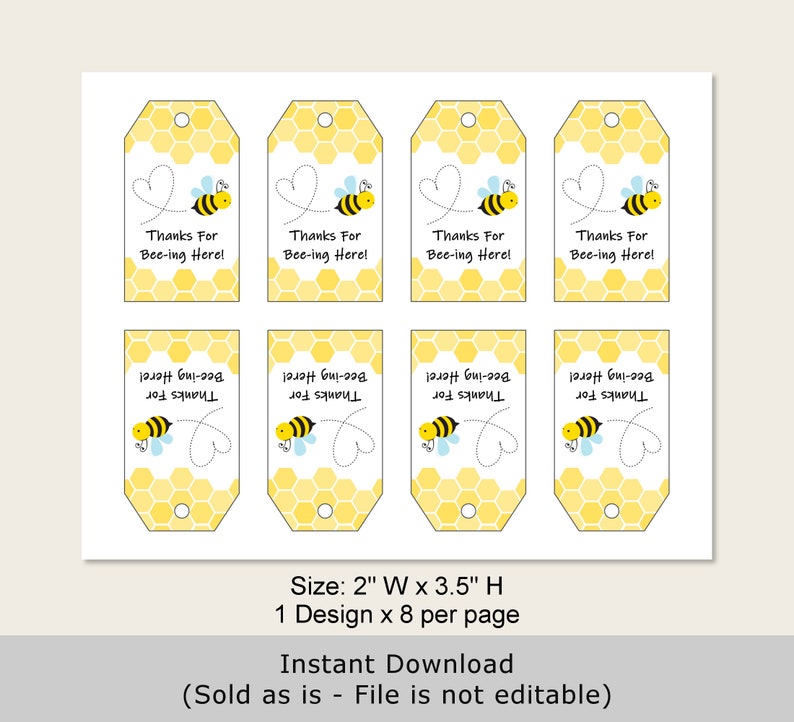 Thanks for Beeing Here Bumble Bee Favor Tags Thank You Tags Printable ...