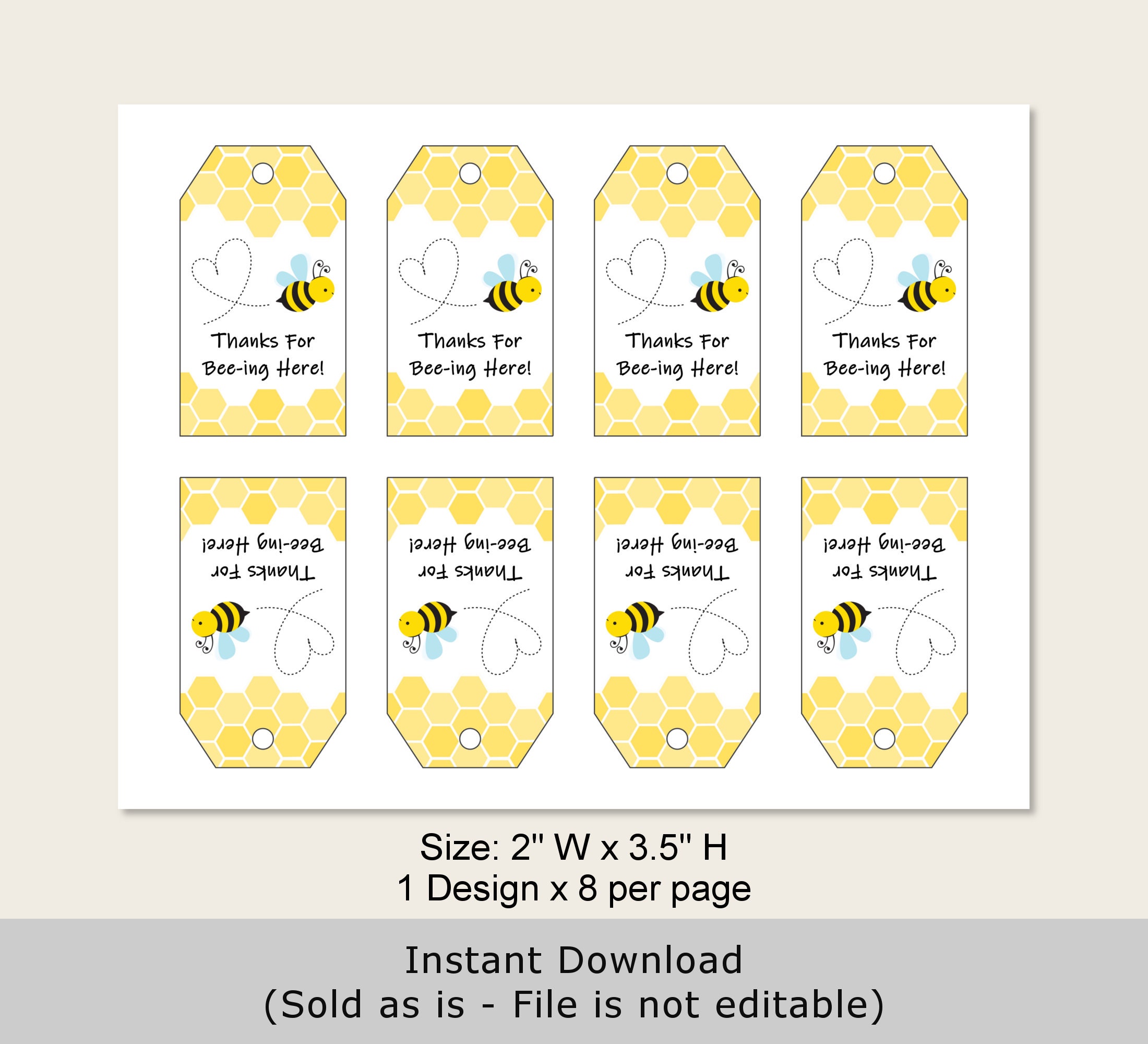 Thanks for Beeing Here Bumble Bee Favor Tags Thank You Tags Printable ...