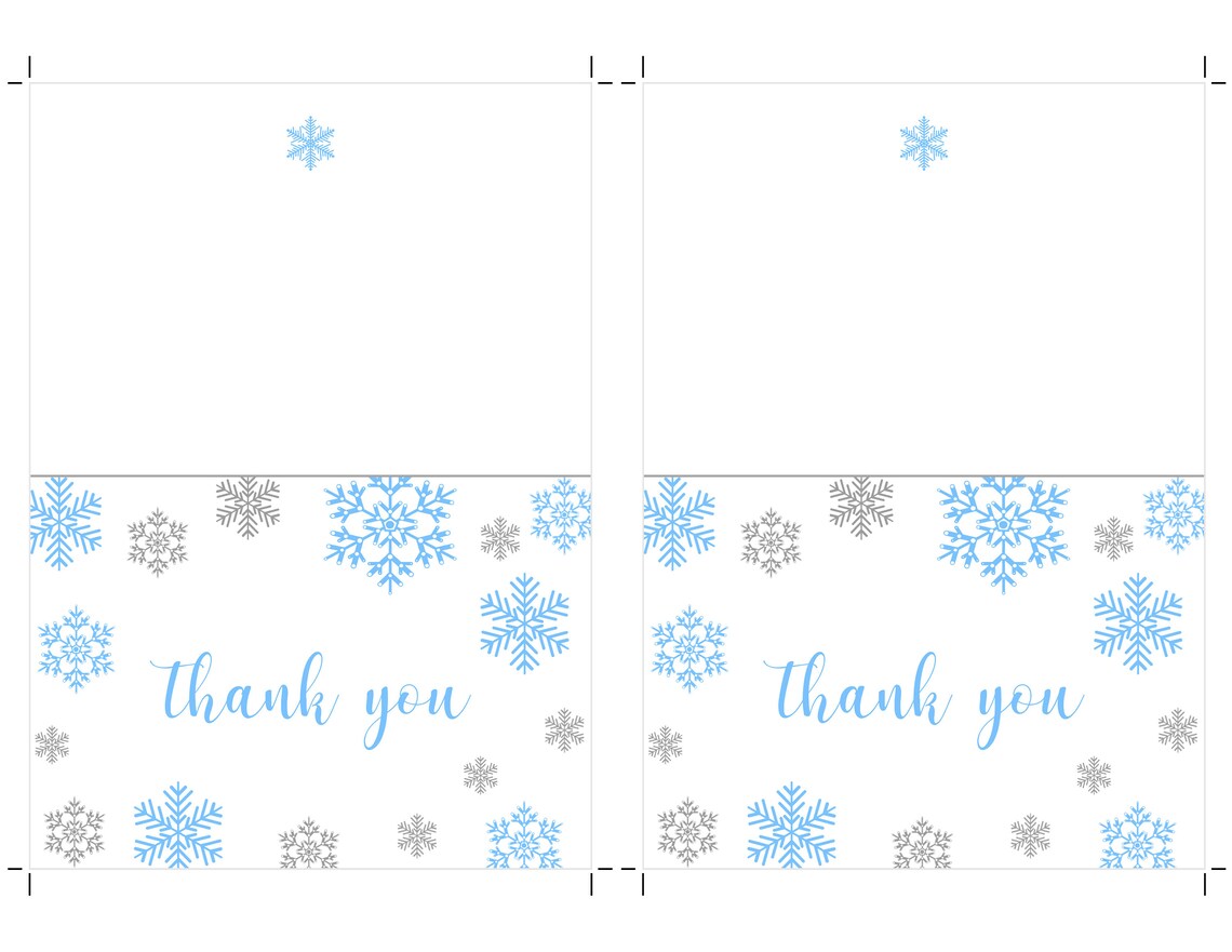 Thank You Cards Winter Blue Snowflakes Folded Thank You Note | Etsy