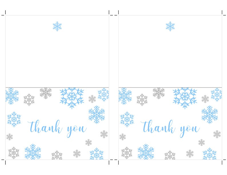 Thank You Cards Winter Blue Snowflakes Folded Thank You Note Etsy