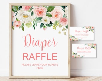 Diaper Raffle Tickets and Sign Pink Blush Baby Shower Game Boho Baby Shower Game Printable NOT Editable C80