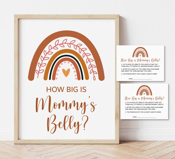 Guess How Big Is Mommy's Belly Game Rainbow Baby Shower Game Boho Baby Shower Boho Rainbow Modern Earth Tone Terracotta Printable Game C6 Il_570xn