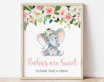 Elephant Baby Shower Favors Sign Printable Take a Treat Sign Blush Pink Floral Baby Shower Table Sign 8X10 NOT Editable C80