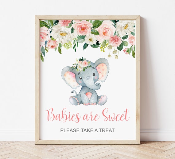 Elephant Baby Shower Favors Sign Printable Take a Treat Sign Blush Pink Floral Baby Shower Table Sign 8X10 Instant Download C80 Il_570xn