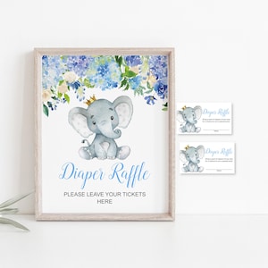 Diaper Raffle Card & Sign Boy Elephant Baby Shower Game Printable Elephant Prince Little Peanut Baby Shower NOT Editable C77