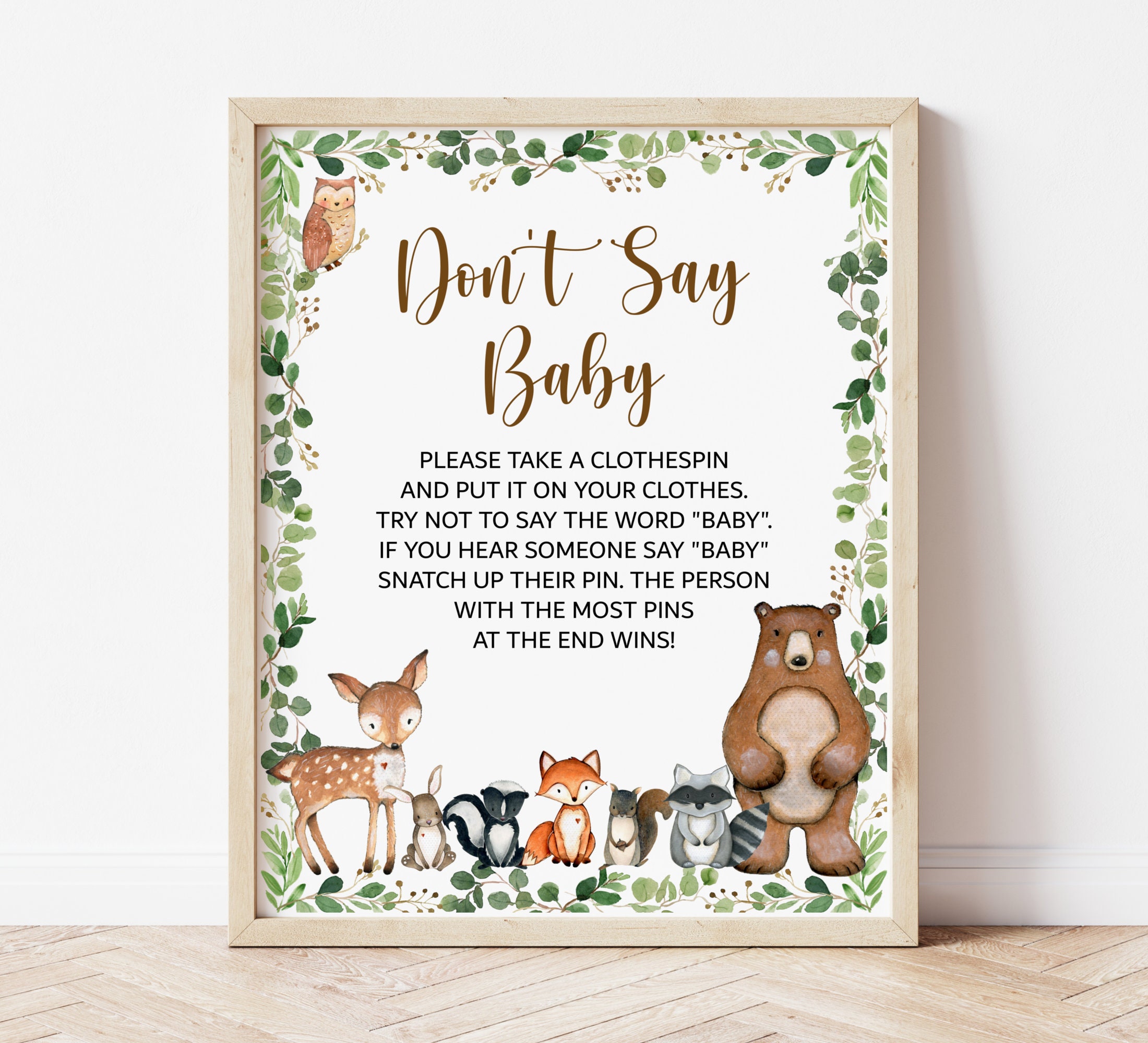 Don't Say Baby Game Baby Shower Game Greenery - Etsy