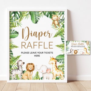 Windel-Verlosung Tickets und Schild Dschungel-Babyparty-Spiel Dschungeltiere Safari-Babyparty-Spiel Druckbar Gender Neutral NICHT bearbeitbar 0127