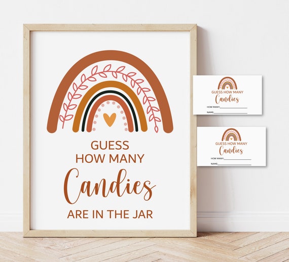 Guess How Many Candies Are In The Jar Game Rainbow Baby Shower Game Boho Baby Shower Boho Rainbow Earth Tone Terracotta Printable Game C6 Il_570xn