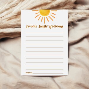 May include: Printable list with a yellow sun graphic and the text "favorite family traditions" with a line at the bottom for "with love".