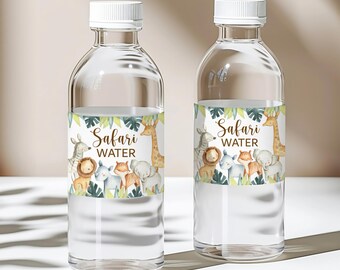 Safari Water Labels Safari Birthday Jungle Animals Water Bottle Label Wrappers Printable, Instant Download, 0129