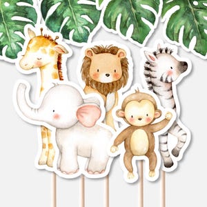 Adornos para cupcakes de jungla, baby shower de jungla, lindos animales de safari, decoración de comida para baby shower, adorno imprimible 0127 imagen 5