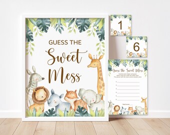 Jungle Animals Baby Shower Game - Guess The Sweet Mess Dirty Diaper Game Candy Bar Game Printable 0129