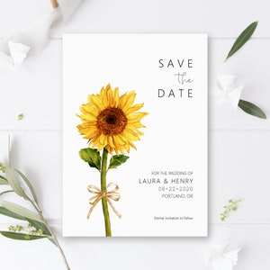 Sunflower Save the Date Cards Rustic Summer Wedding Announcement Printable Simple & Modern Personalized Digital File B79