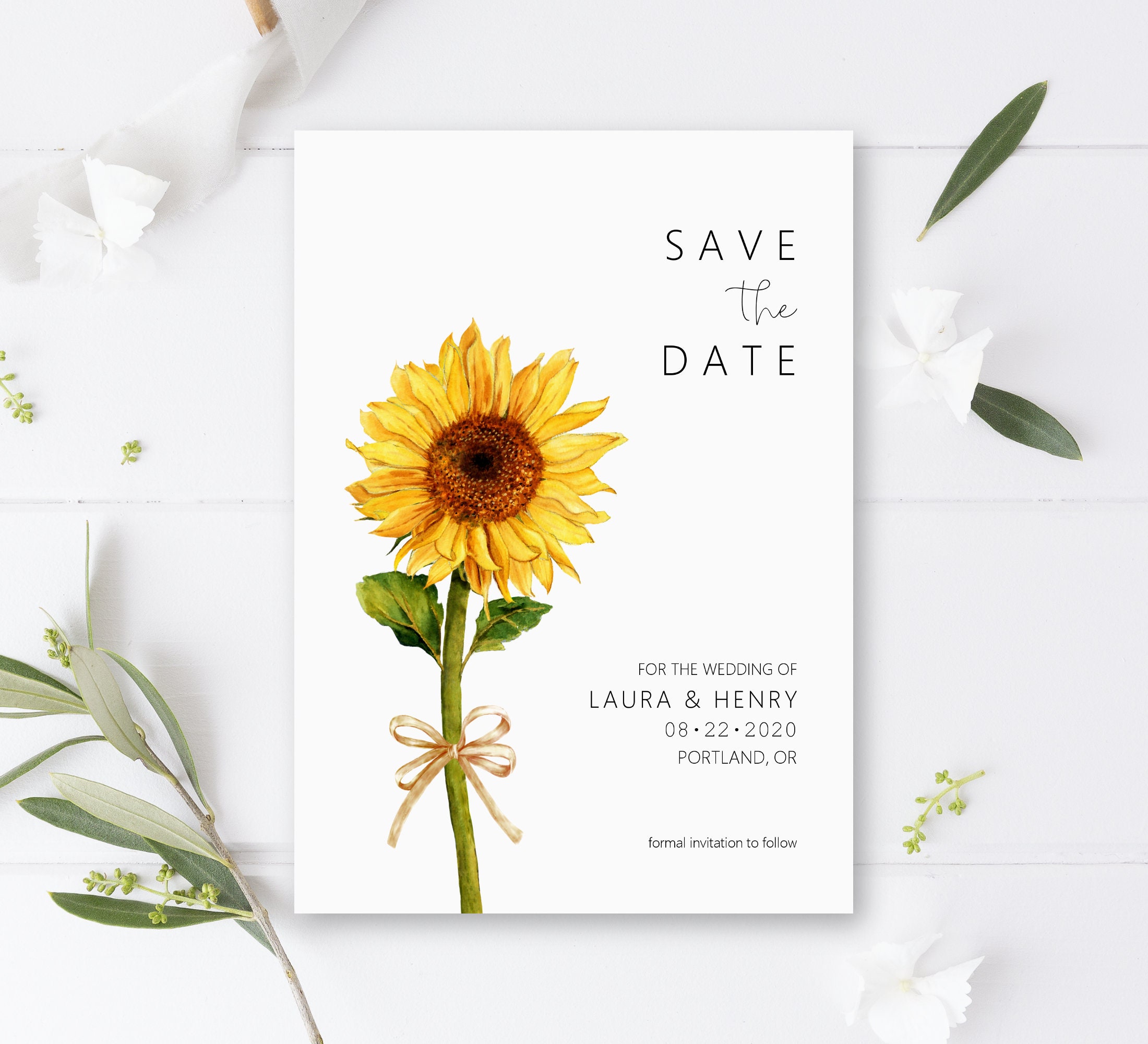 Sunflower Save the Date Cards Rustic Summer Wedding Etsy