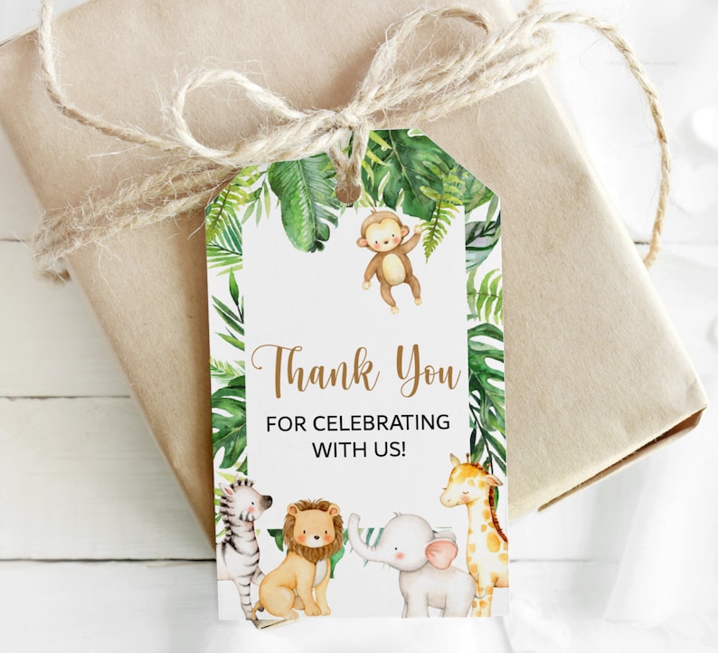 Jungle Baby Shower Favor Tags Safari Animals Baby Shower Thank Etsy