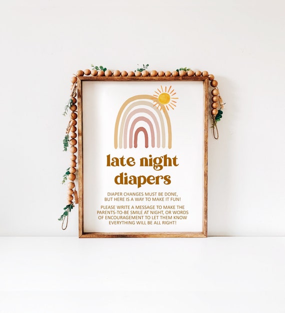 Rainbow Late Night Diapers Sign Rainbow Baby Shower Sunshine Baby Shower Muted Rainbow Boho Baby Shower Game Printable NOT Editable C12 Il_570xn