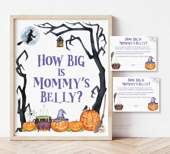 Halloween Guess How Big Is Mommy's Belly Halloween Baby Shower Games Witch Baby Shower Guess Mom's Tummy Size Game Instant Download C9 Il_570xn