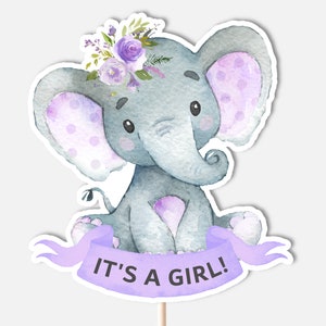 PRINTABLE Elephant Centerpieces Purple Elephant Baby Shower Cake Topper ...