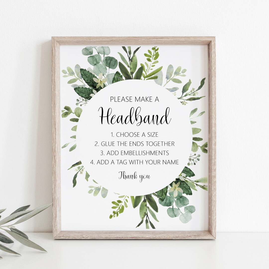 Headband Station Sign Succulent Greenery Baby Shower Activity Baby ...