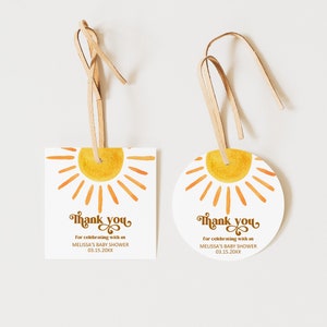 Etiquetas editables para obsequios de baby shower con diseño de sol, etiquetas de agradecimiento para cumpleaños con diseño de sol, etiquetas adhesivas para obsequios de cumpleaños con diseño de sol bohemio, etiquetas imprimibles Corjl 0118