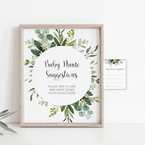Groen Babynaam Suggesties Kaart Sappig Babyshowerspel Salie Groen Eucalyptus Groen Babyshower Activiteit NIET bewerkbaar C91