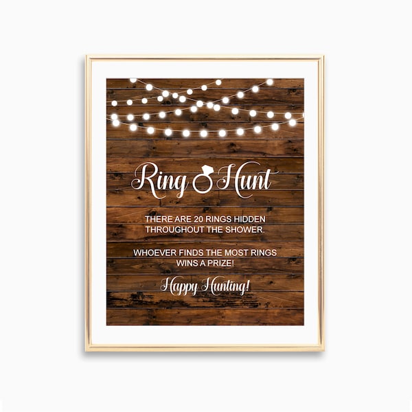 Ring Hunt Game Rustic Bridal Shower Game Printable Scavenger Hunt Find The Ring Game Wood String Lights NOT Editable