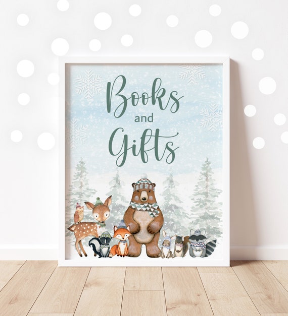 Woodland Baby Shower Books and Gifts Sign Winter Woodland Animals Forest Animals Baby Shower Sign Decor Printable NOT Editable C4 Il_570xn