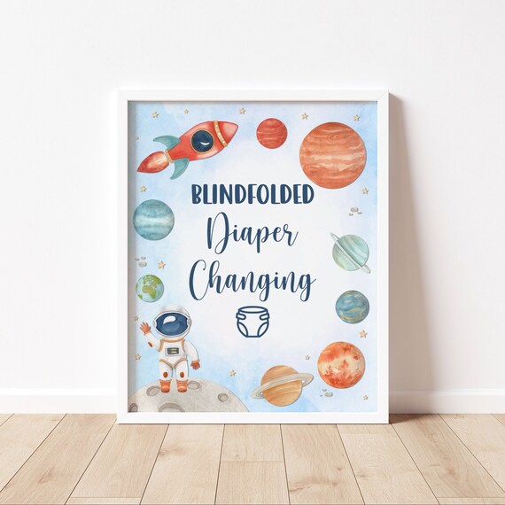 Space Baby Shower Blindfolded Diaper Changing Game Galaxy Baby Shower