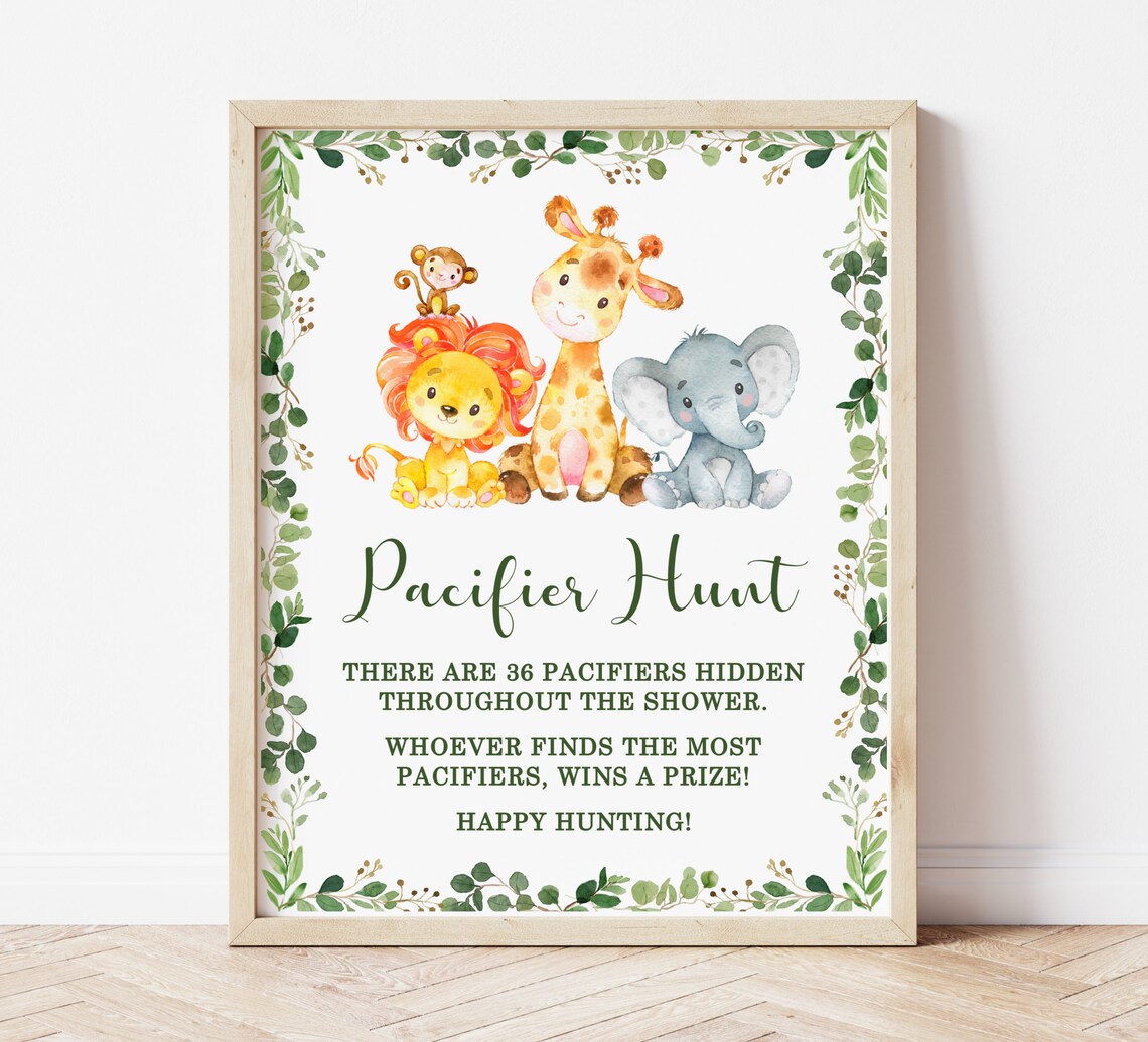 Pacifier Hunt Game Sign Jungle Baby Shower Game Safari Animals - Etsy