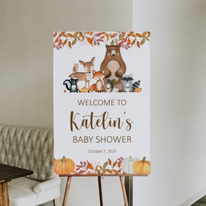 Custom Fall Woodland Baby Shower Welcome Sign Gender Neutral Autumn Forest Animal Baby Shower Decorations Printable 0130
