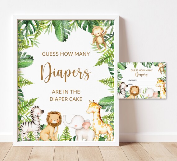 Guess How Many Diapers Game Jungle Baby Shower Jungle Animals Safari