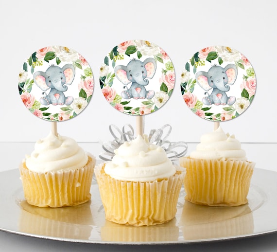 Elephant Cupcake Toppers Pink Elephant Baby Shower Elephant Birthday