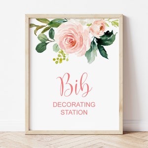Bib Decorating Station Sign Blush Pink Baby Shower Activity Table Sign Printable NOT Editable C80