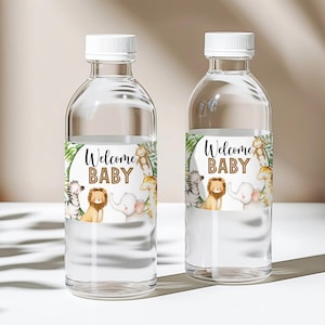 Printable Safari Jungle Water Bottle Labels – Gender Neutral Baby Shower Decor  0127